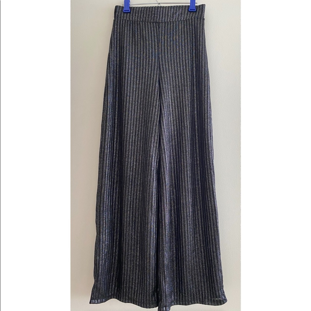 Cropped Black Glitter Wide-Leg Pants